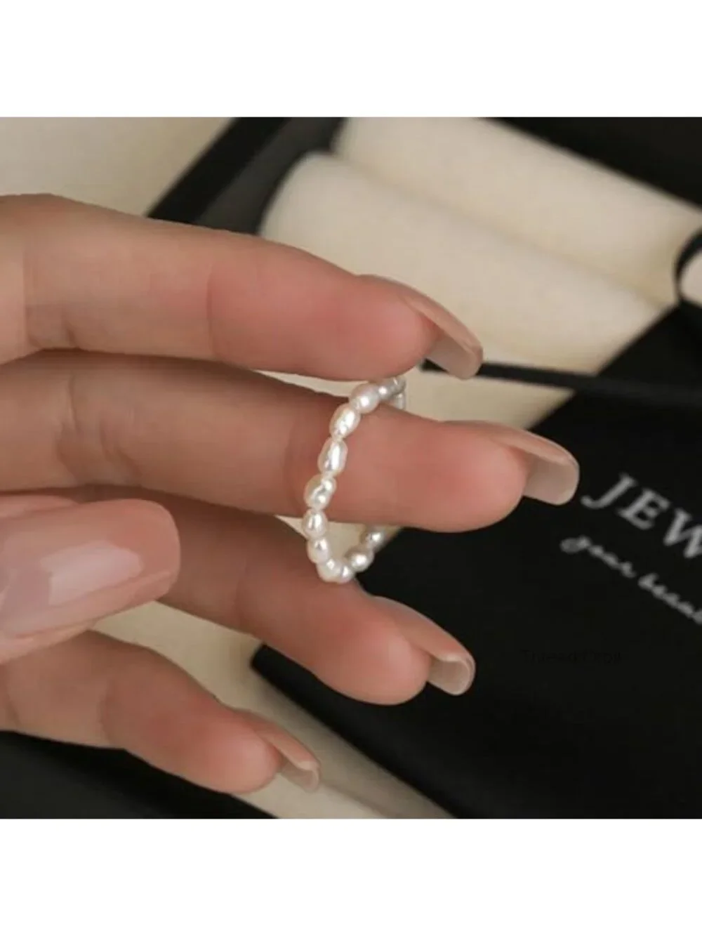 Natural Pearl Stretchy Stacking Ring, Elegant Minimalist Jewelry